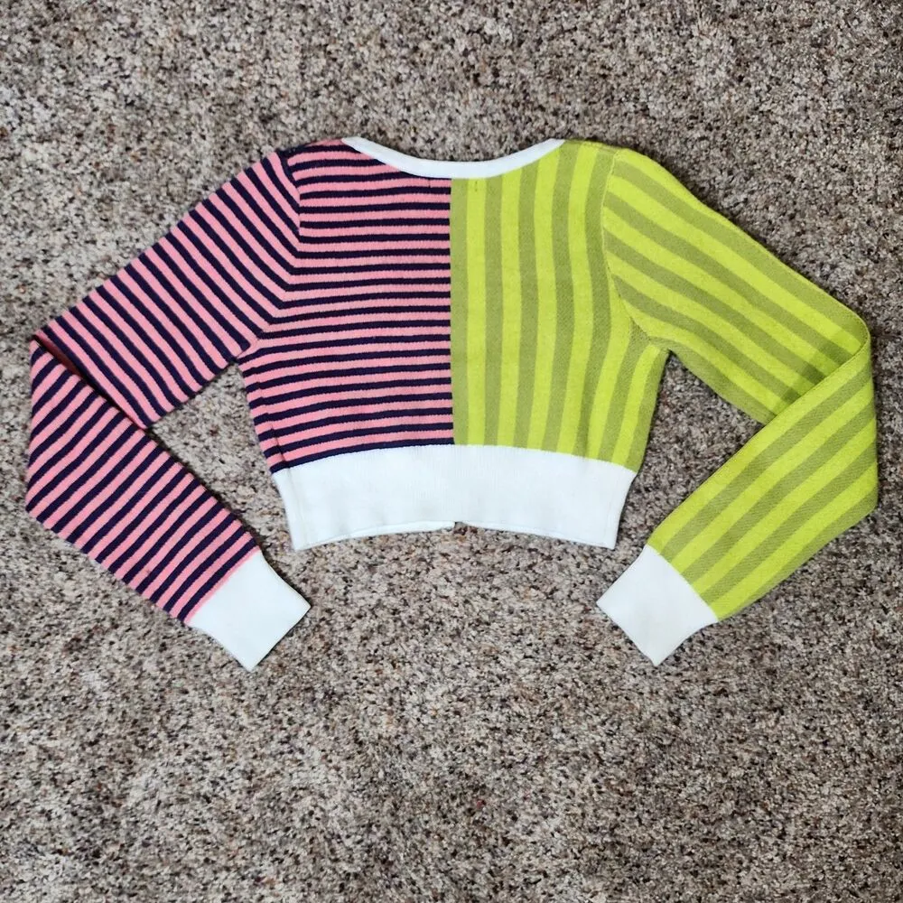Women's Cropped Cardigan Sweater WildFable Pink Green Size XS Long Sleeve - Image 2