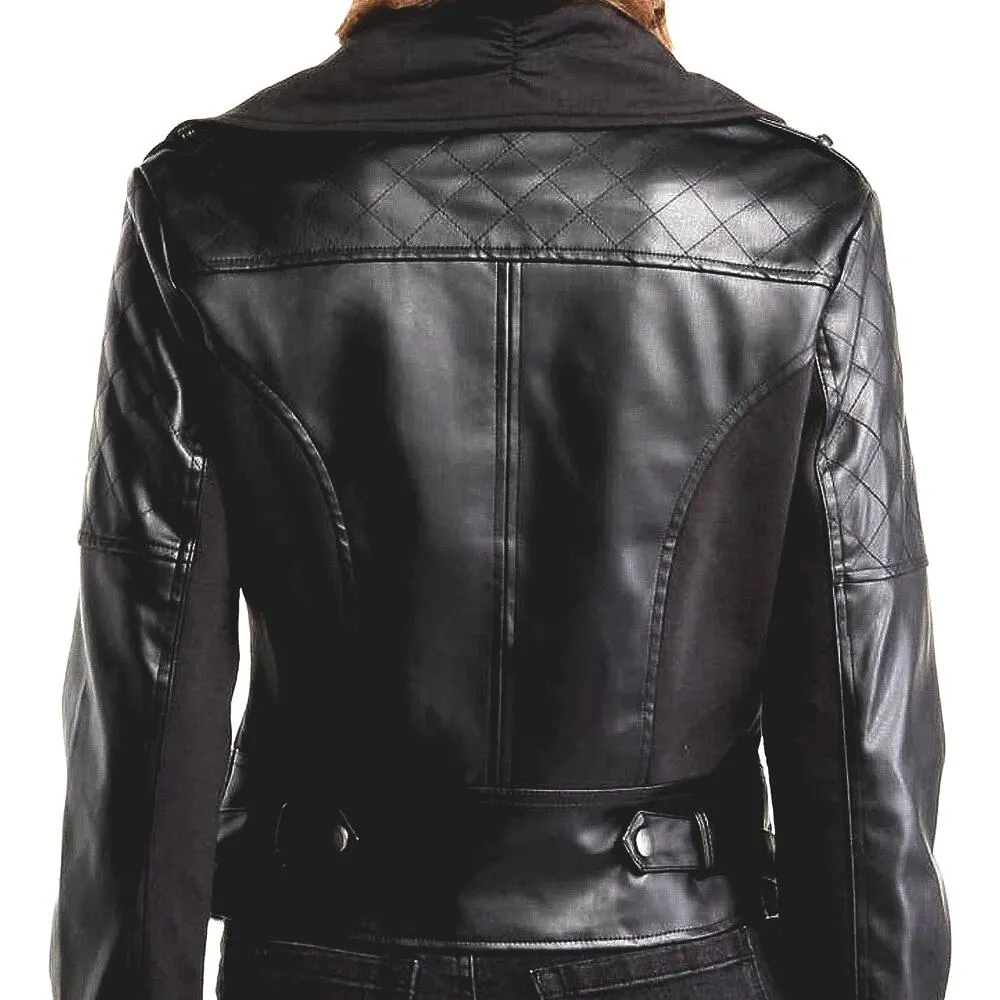 Ookie & Lala Faux Leather Mix Quilt Drape Jacket - Image 4