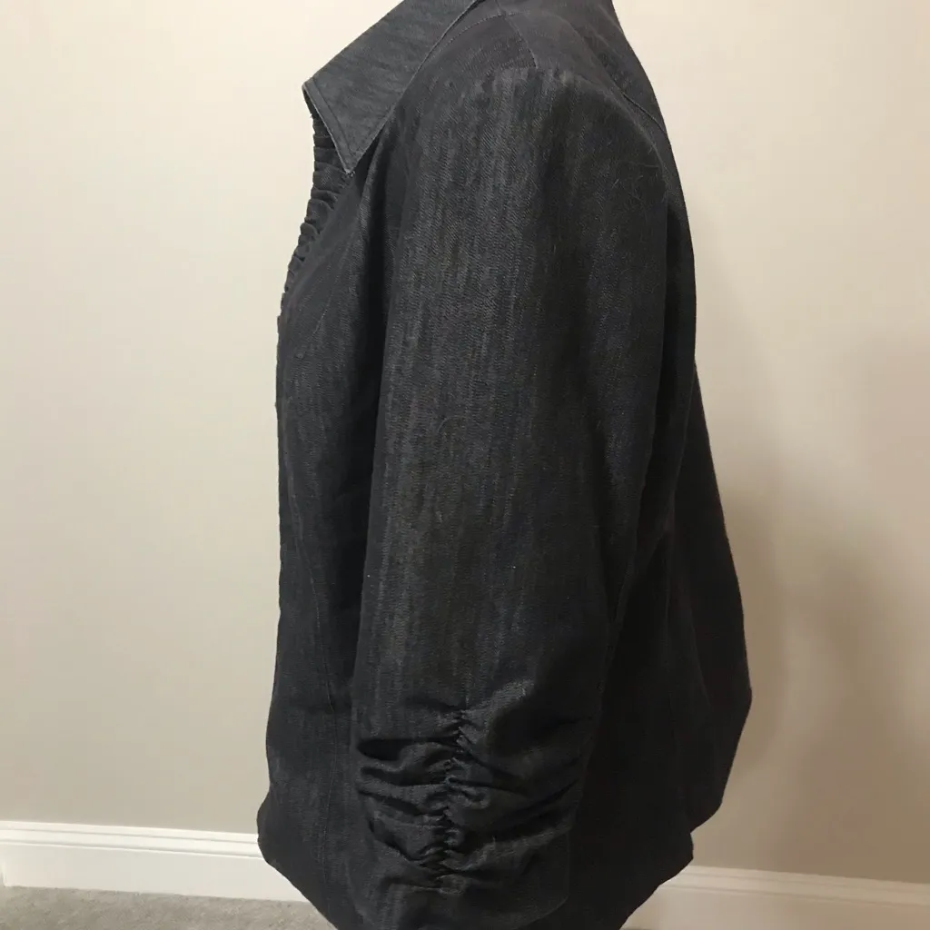 Heathered Black Open Front "Jean Jacket" Lined Blazer with ruched trim - Image 4