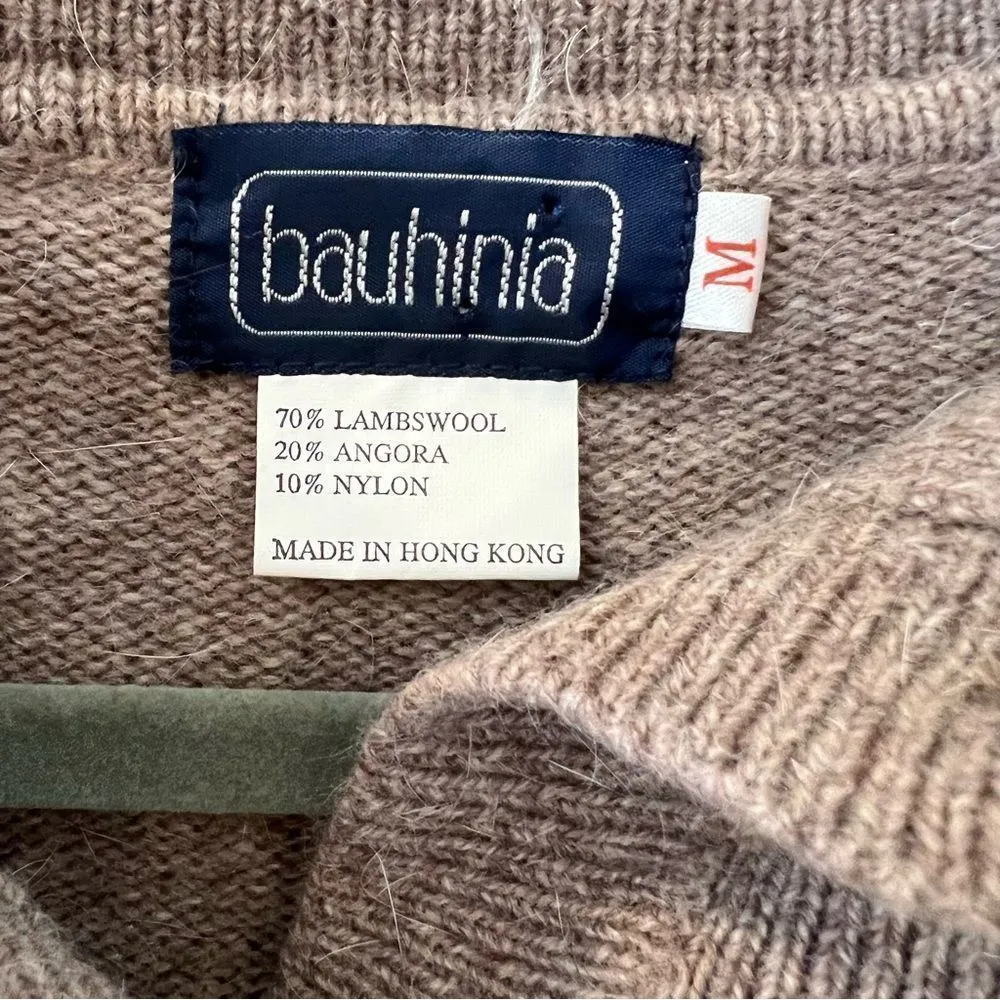 Vintage Bauhinia Angora Lambswool Cowichan Cardigan Sweater Taupe Cream Neutral Brown Size M - Image 8