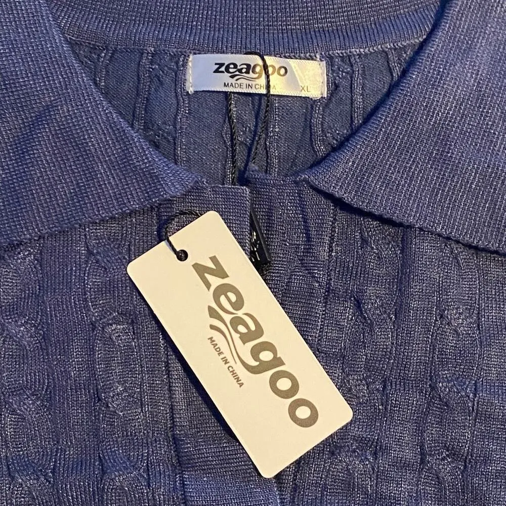 NWT ~ Blue Short Sleeve Lightweight Soft Cable Knit Polo Sweater ~ Women's XL - Image 4