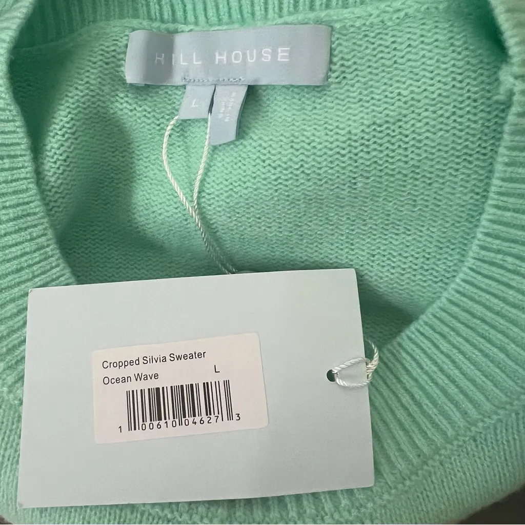 NEW NWT Hill House 100% Merino Wool Cropped Silvia Sweater In Ocean Wave Seafoam - Image 8