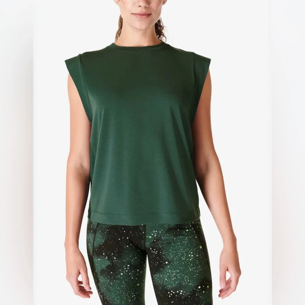 Sweaty Betty Breathe Easy Boxy-Fit Stretch-Jersey T-Shirt Top Green Size Small - Image 2