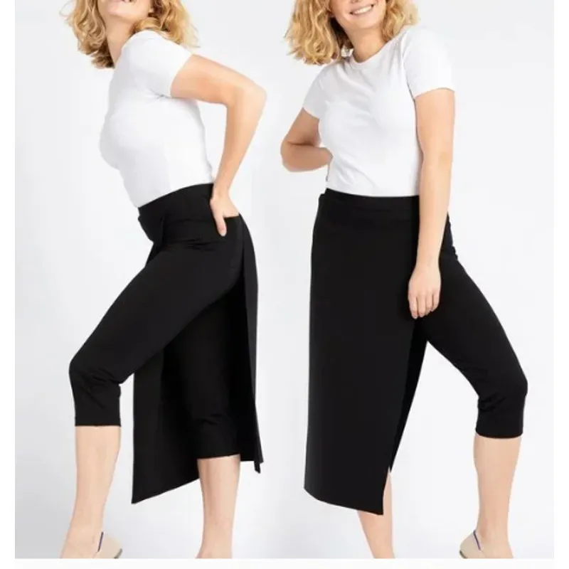 Betabrand The Sassiest Pants Women Medium Black Skirt Built in Pants Stretch - Image 3