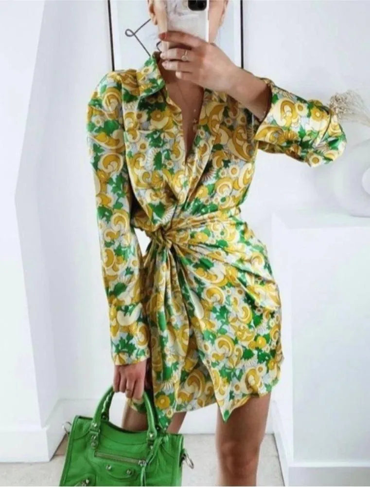 Zara Satin Effect Long Sleeve Wrap Dress - Image 4