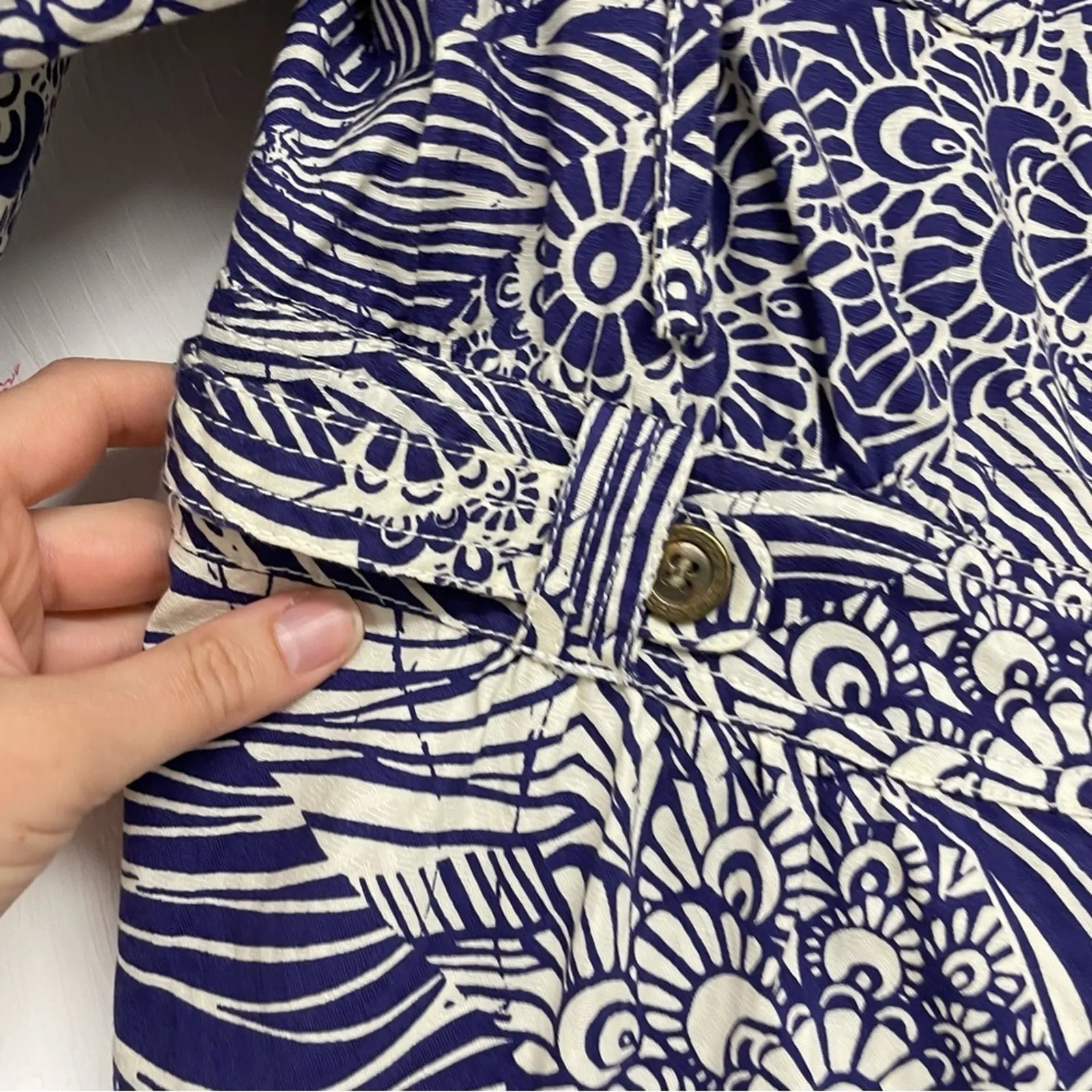 Coldwater Creek Blue White Floral Print Utility Style Full Zip Jacket 10P Beachy - Image 9