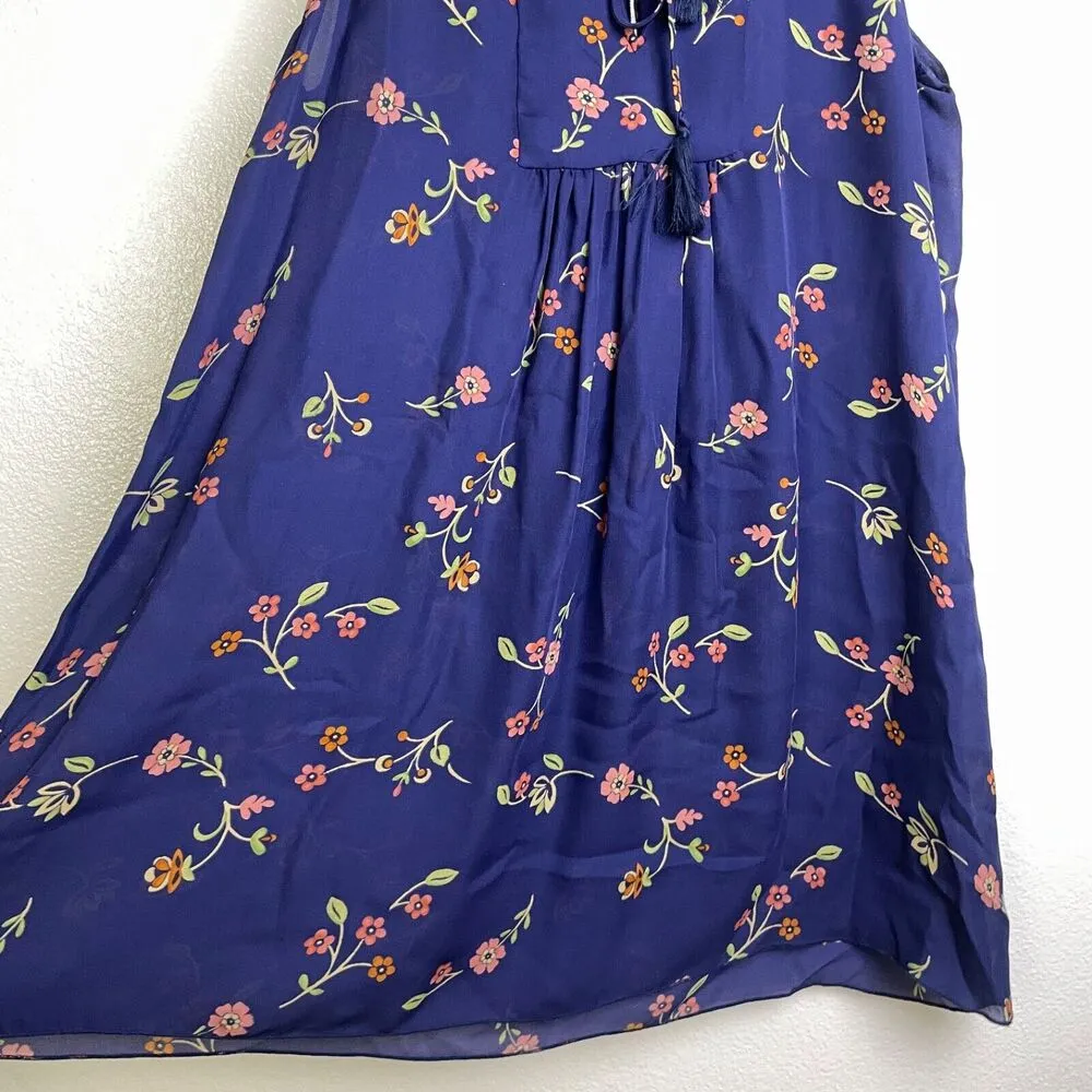 Love Johnny Was Silk Dress Medium Blue Floral Tassels Sheer Flowers In The Wind - Image 5