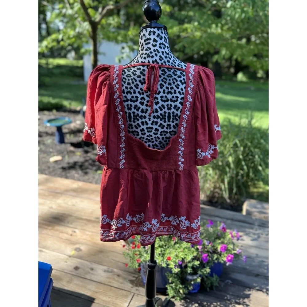 Old Navy Blouse Womens 3X Floral Embroidery Boho Peasant Hippie Ruffle - Image 2