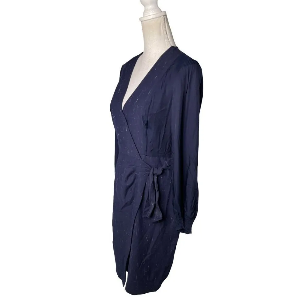 Rebecca Taylor Cross Hatch Wool Blend Wrap Dress Navy Womens Size 6 - Image 8