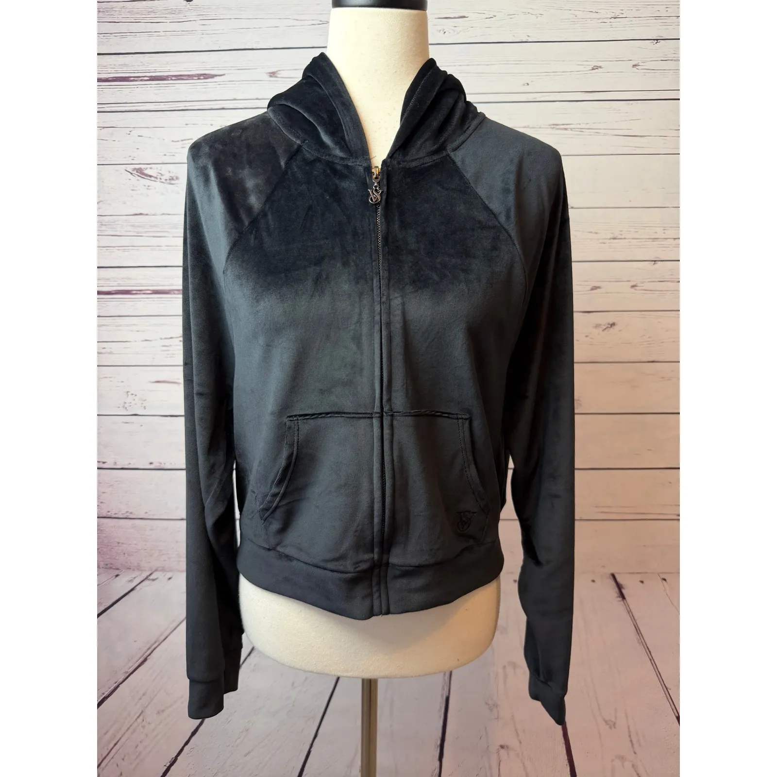 Victorias Secret On Point Velour Zip Up Hoodie Jacket Black Small Womens - Image 6