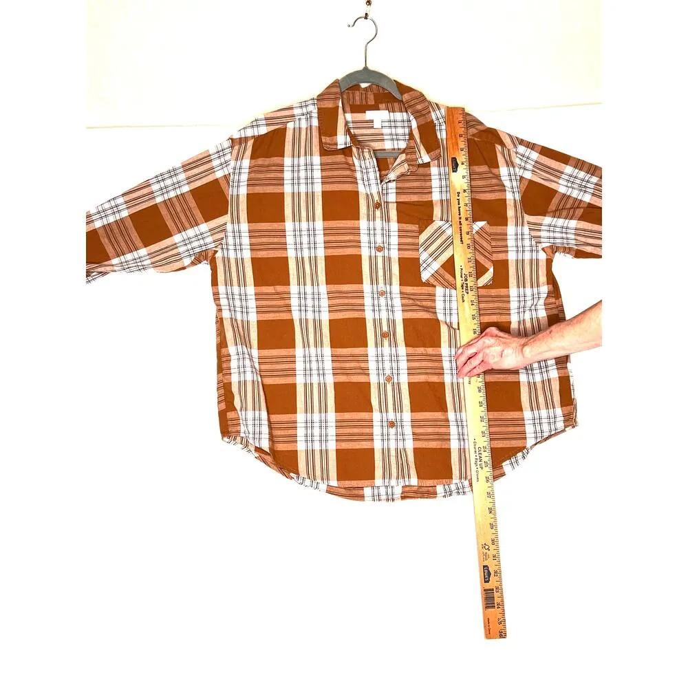 Garnet Hill size 14 brown/white plaid button-up career travel 100% cotton - Image 4