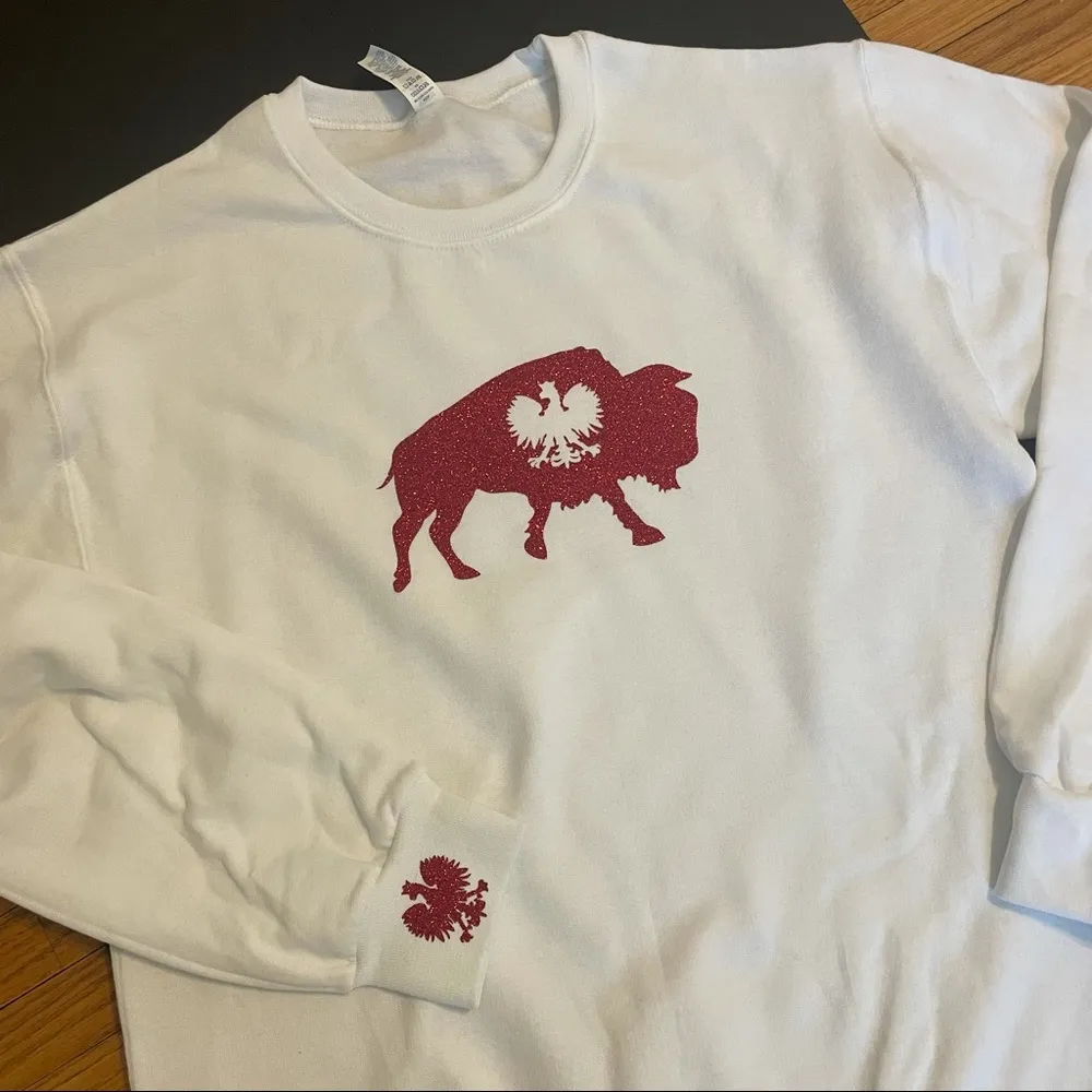 Dyngus day white sweatshirt with red glitter polish eagle buffalo - Image 6