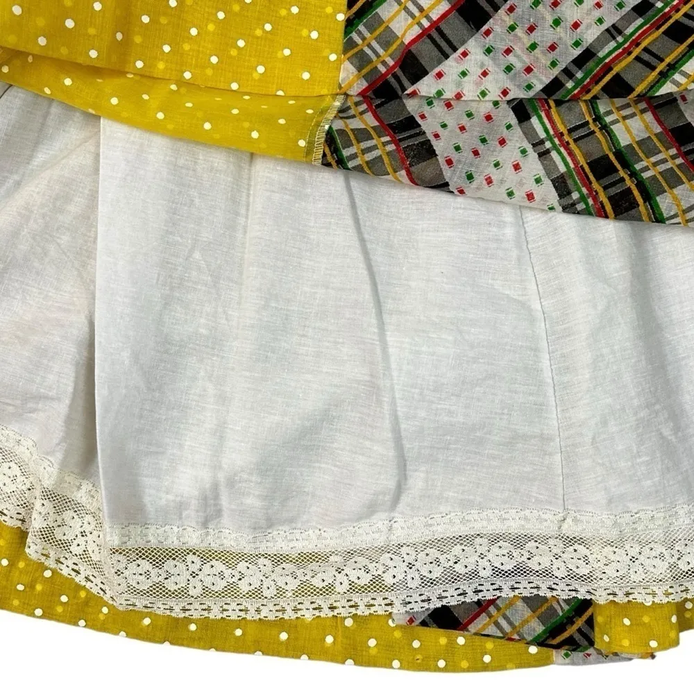 Vintage 70s Chessa Davis Bohemian Prairie Patchwork Maxi Skirt Small Medium Yellow - Image 12