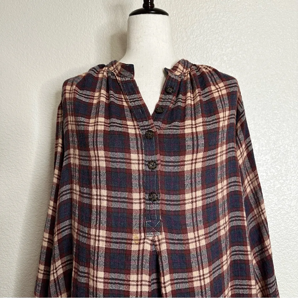 Free People Northern Bound Plaid Flannel Popover Top, Sz Small - Image 5
