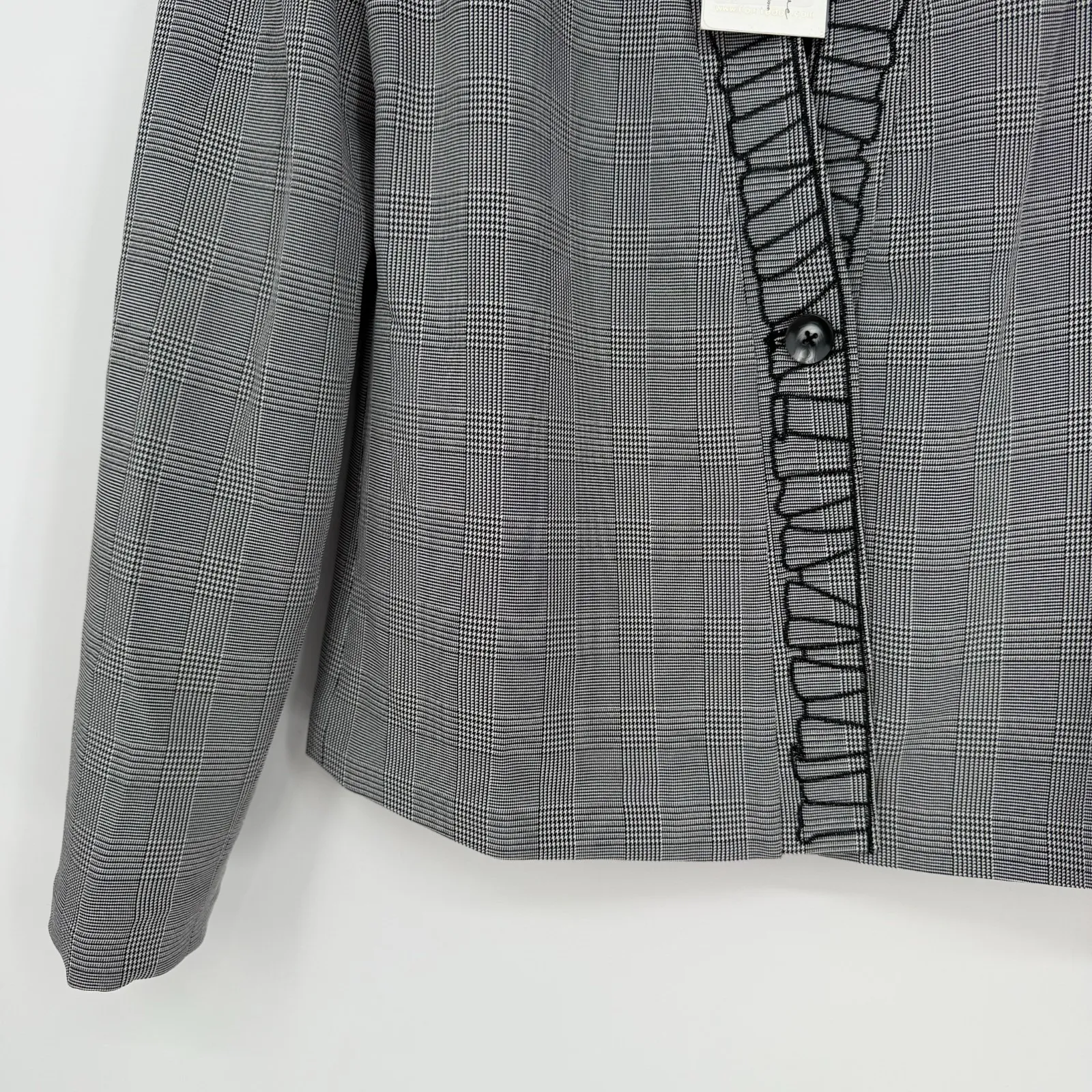Foxiedox Blazer‎ Jacket Womens 4 Gray Plaid Shawl Lapel Patchwork Lined Business - Image 5