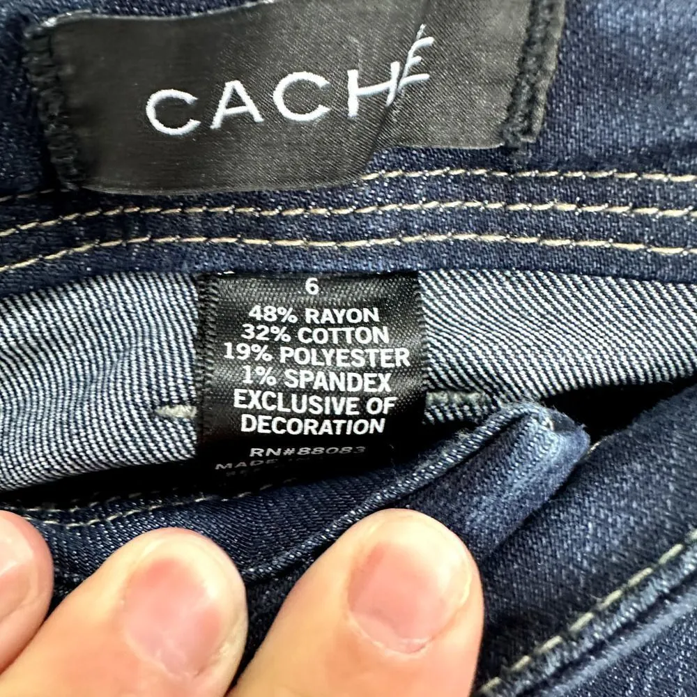 Cache Jeans women 6 blue dark wash jewel bling studded pockets y2k style stretch - Image 9