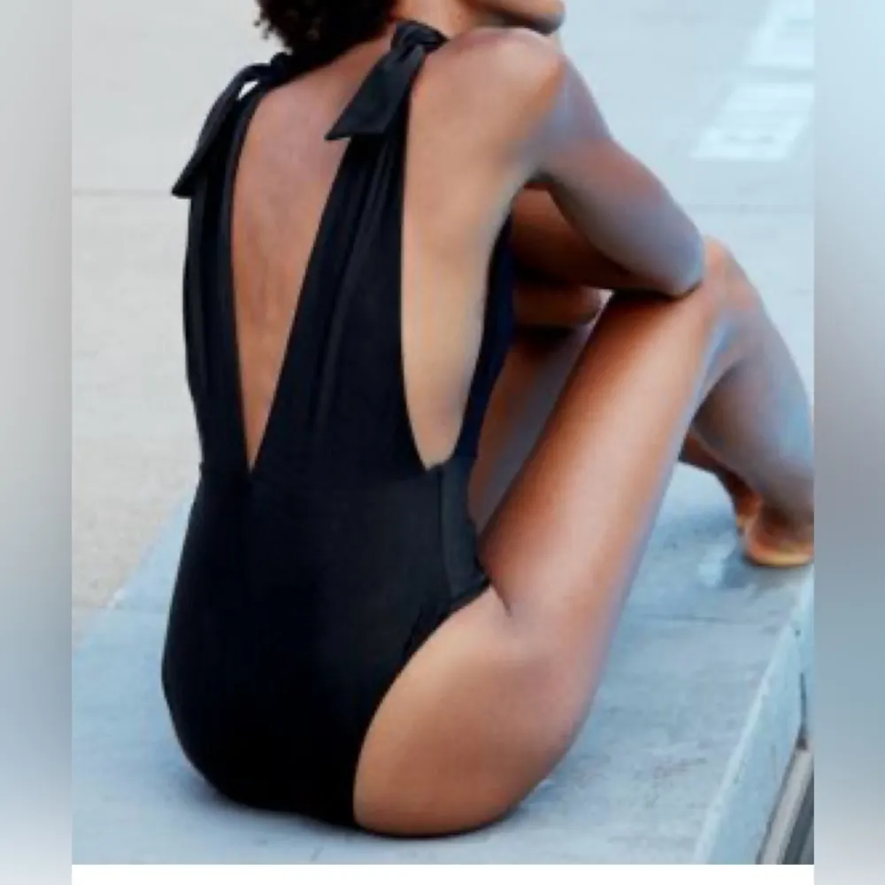 Aerie Swim One Piece Deep V Plunge Swimsuit Size Large Sexy Black Swimwear New - Image 7