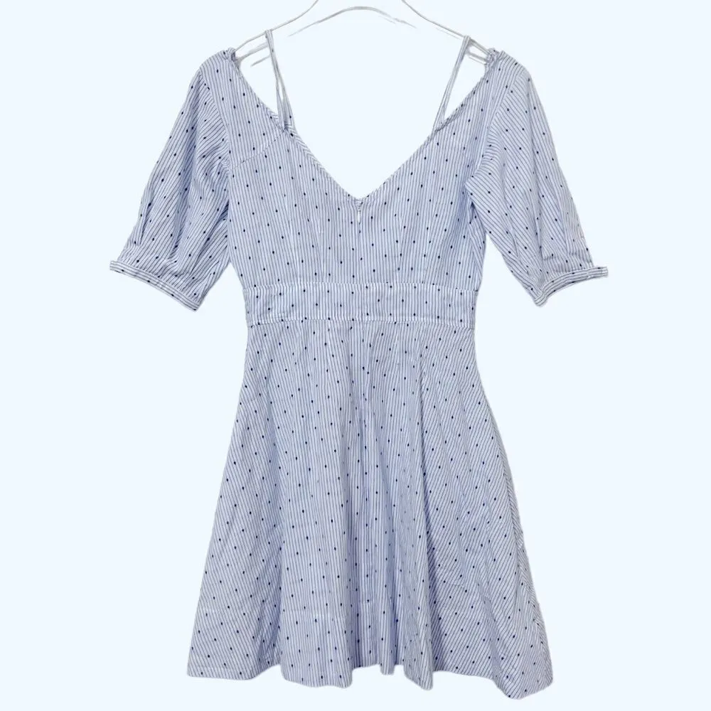 Derek Lam 10 Crosby Poplin Pinstripe Polka Dot Fit Flare‎ Dress Blue Size 2 - Image 8