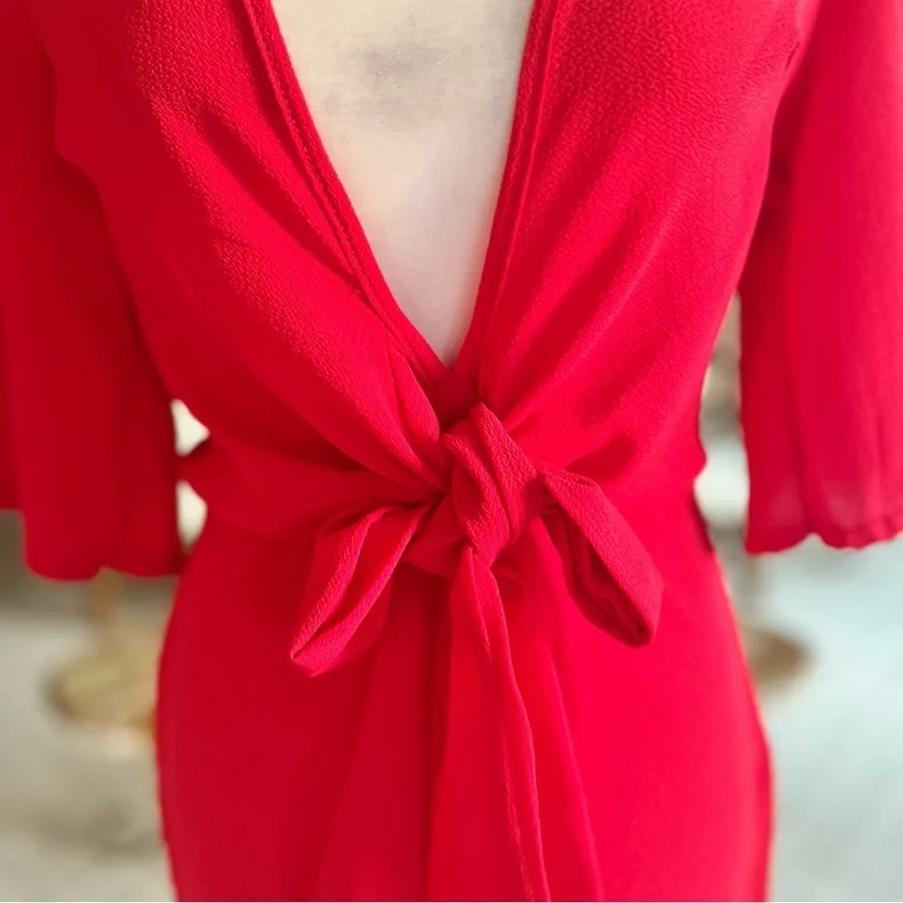 NWT Prettylittlething Romper Tie Front Red Playsuit 4 Plunging V-Neck Cocktail - Image 6