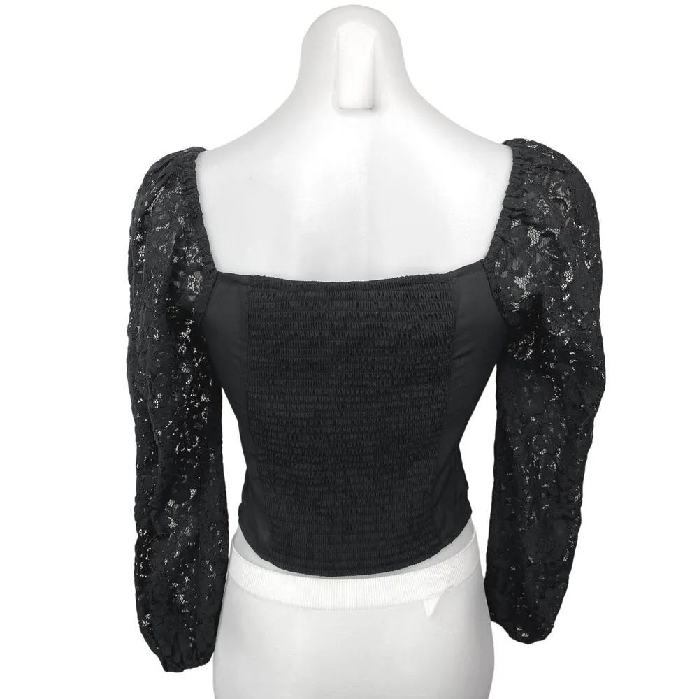 Abercrombie & Fitch Black Lace Long Sleeve Square Neck Crop Blouse Top Size S - Image 2