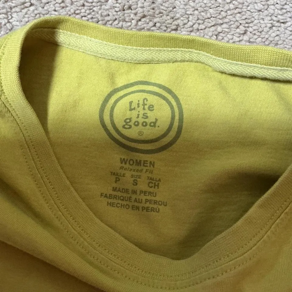 Life is Good Womens Relaxed Fit Yellow Graphic T Shirt Size Small - Image 3