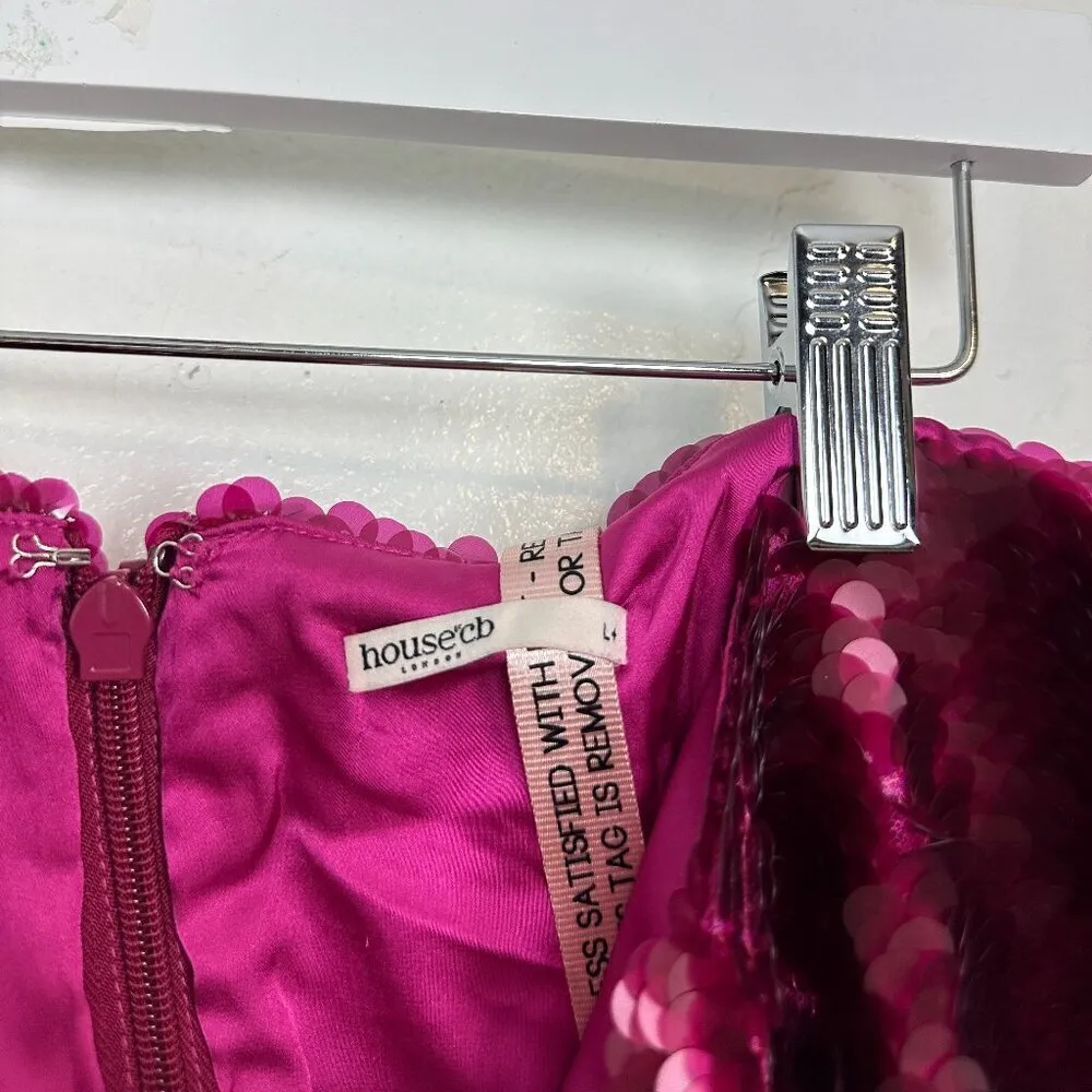 HOUSE OF CB Alexis Sequin Maxi Skirt in Hot Pink Size Large+ - Image 8