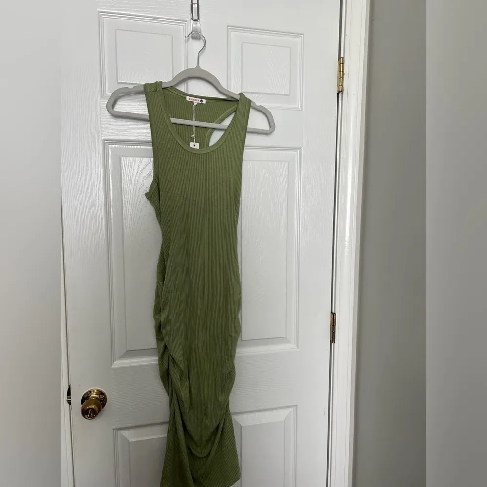 NWT SUNDRY Rib Ruched Dress in Olive - Image 5