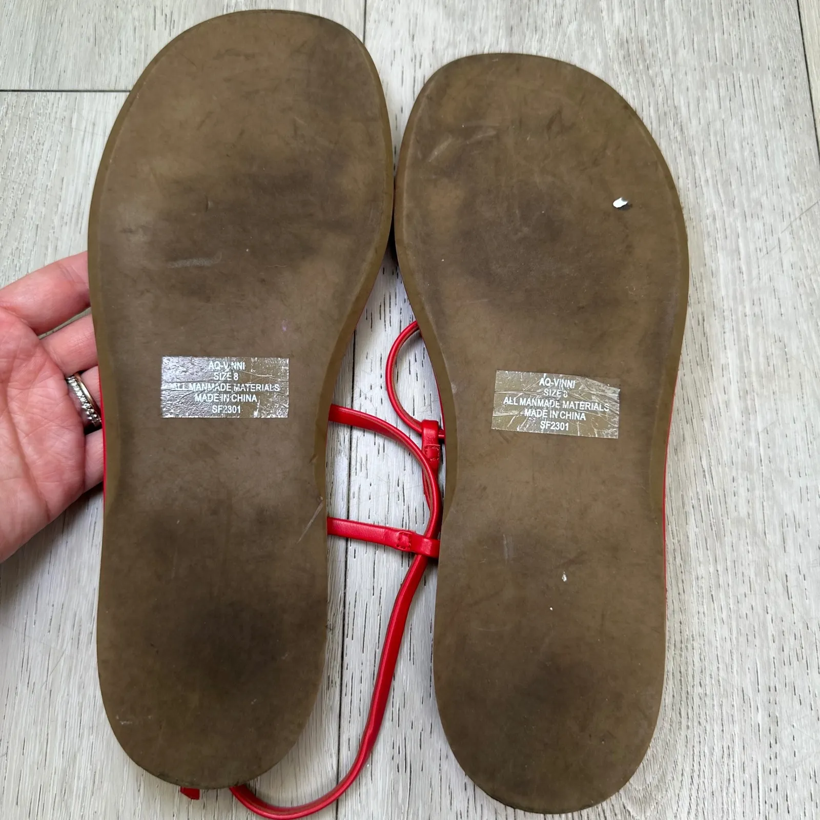 Aqua Vinni slim buckled minimalist ankle‎ strap sandals cherry red flat size 8 - Image 3