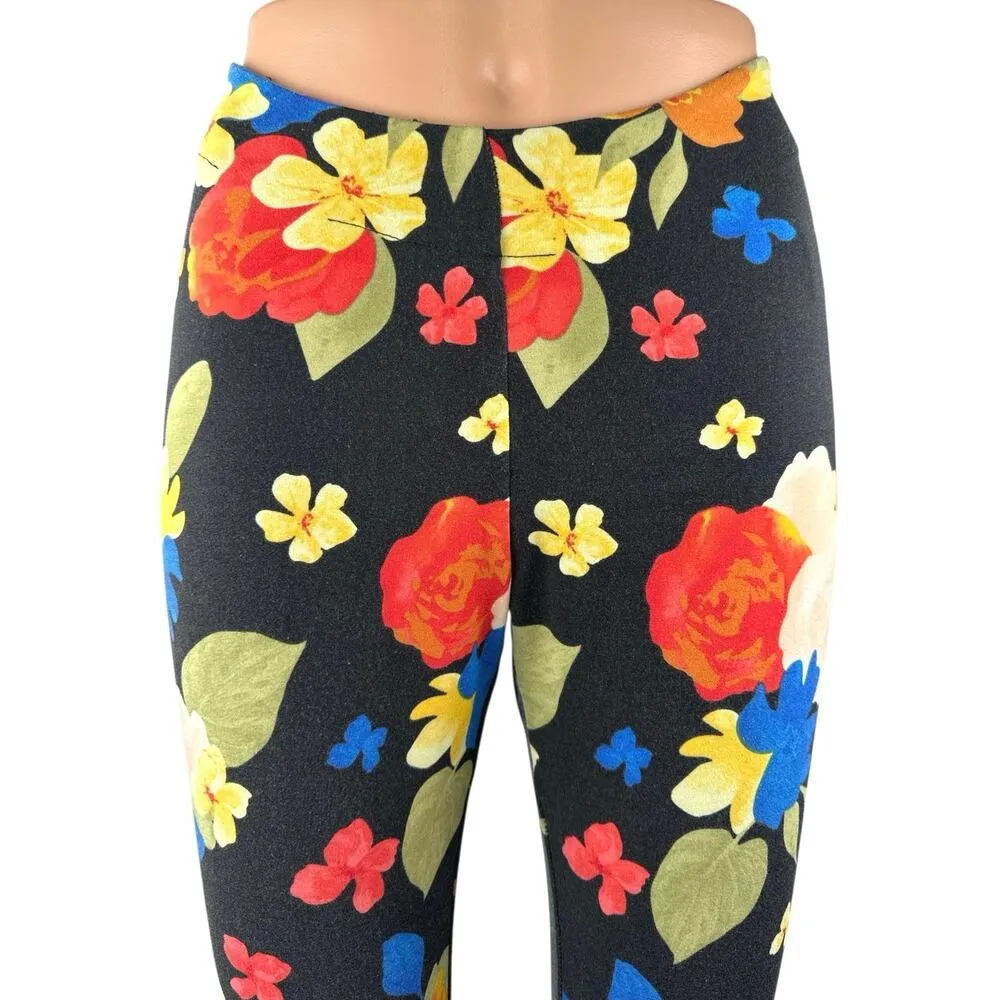 Danielle Bernstein Black Multicolor Floral Flared Leg Trousers Leggings Pants 4 - Image 4