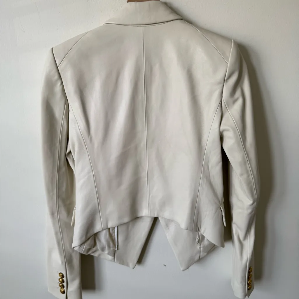 VERONICA BEARD Cooke Leather Jacket Bone Gold Size 0 - Image 3