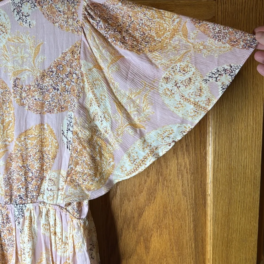 Gigio leaf paisley print midi dress side slit, Large NWT Pink - Image 6