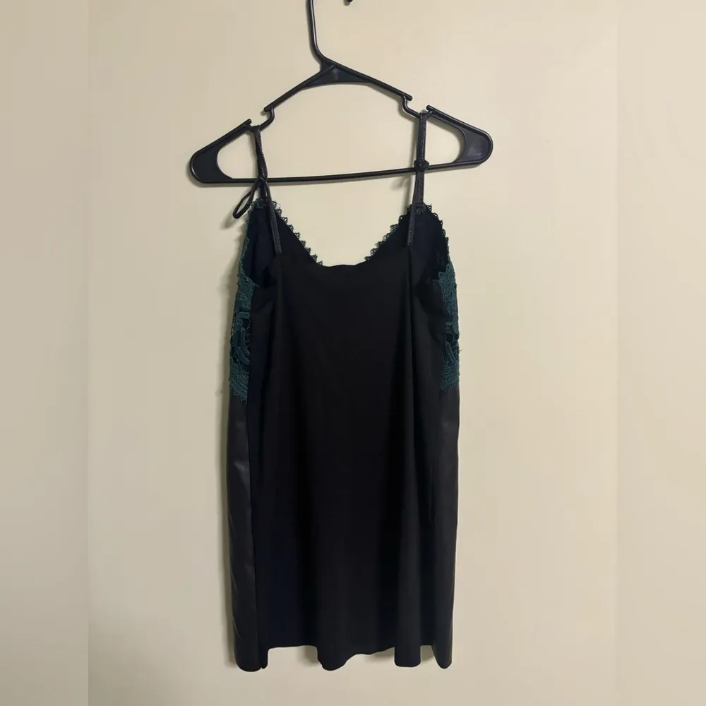Zara TRF Slip Faux Leather Mini Dress Size Small Green Lace - Image 3