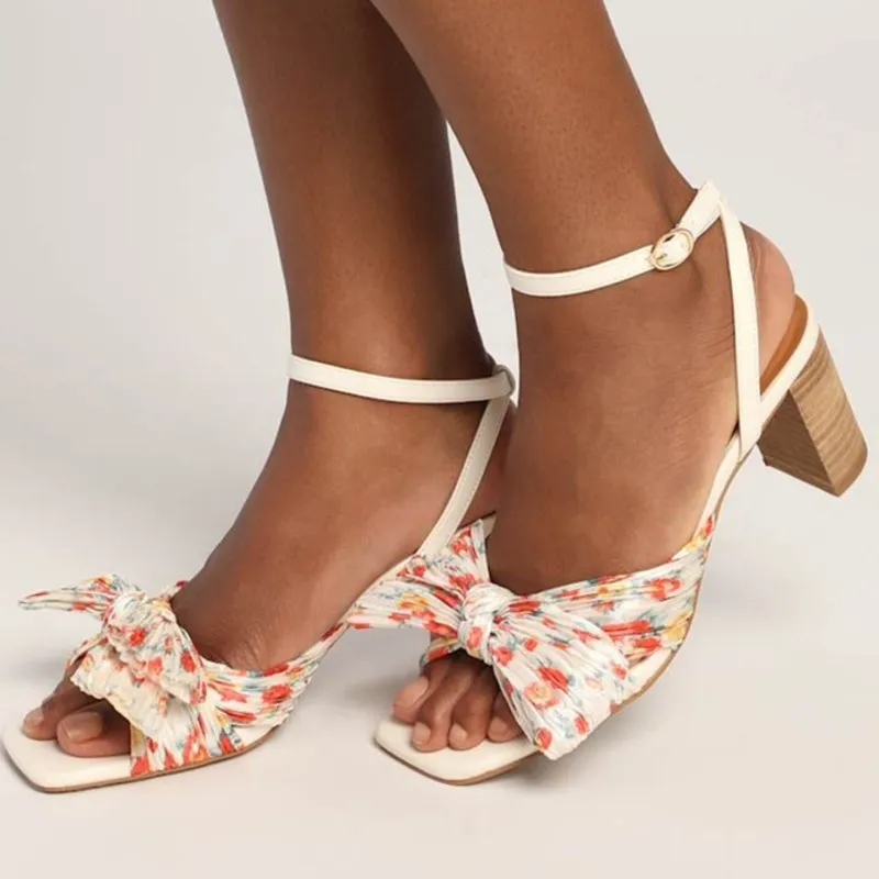 Kensie NWOT Lulus Kadence White Multi Floral Satin Ankle Strap High Heel Sandals - Image 2