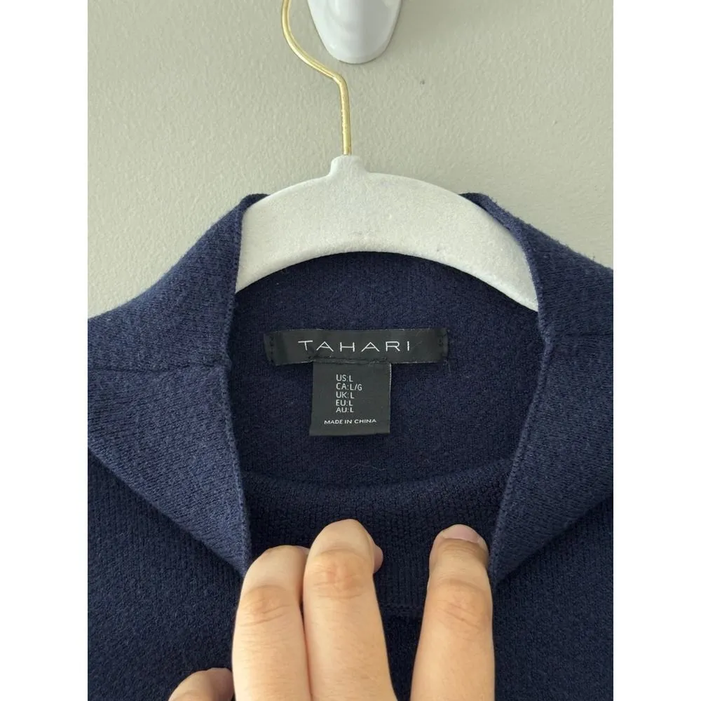 Tahari Striped Mock Neck Pullover Sweater Green Navy Blue Stylish Size Large - Image 6