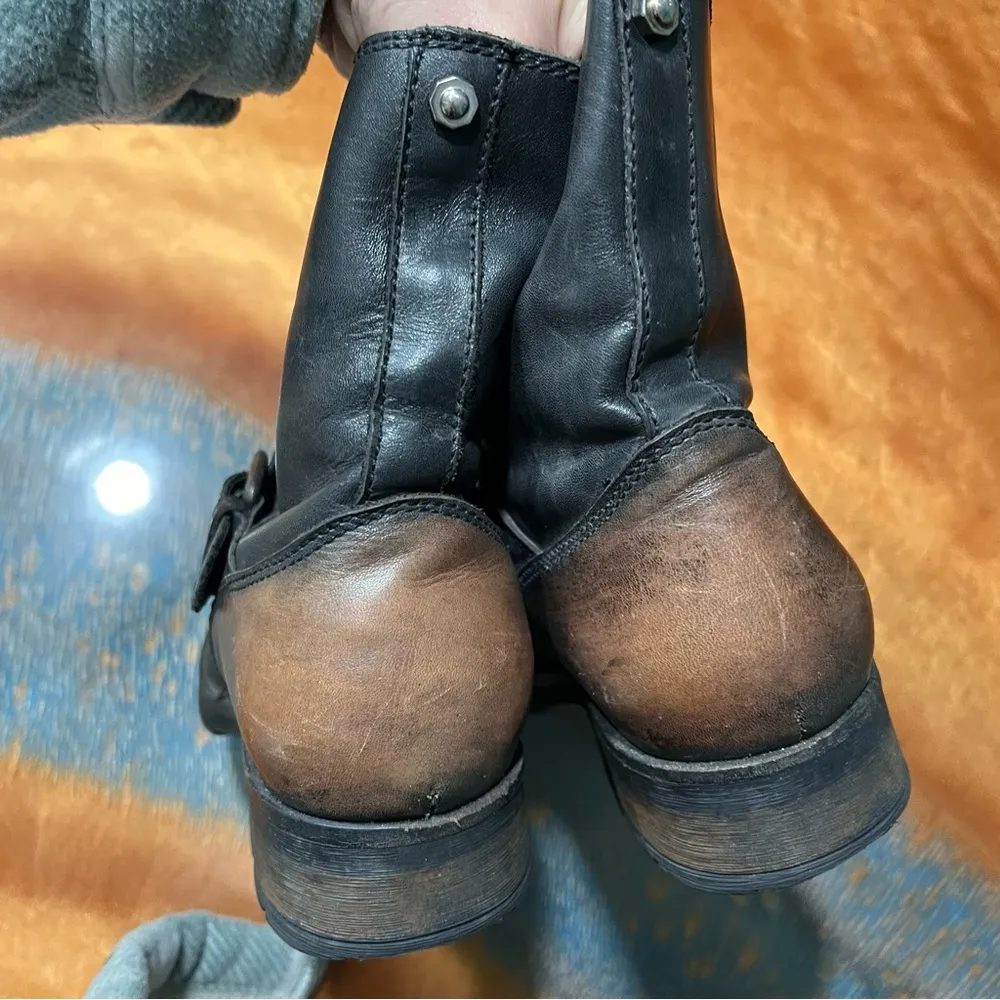 Diesel black leather distressed pull on engineer boots size 38 - Image 6