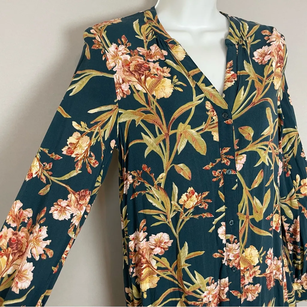 H&M Mama Tunic V-Neck Floral Maternity Teal Size XS‎ Viscose Long Sleeve Top - Image 8