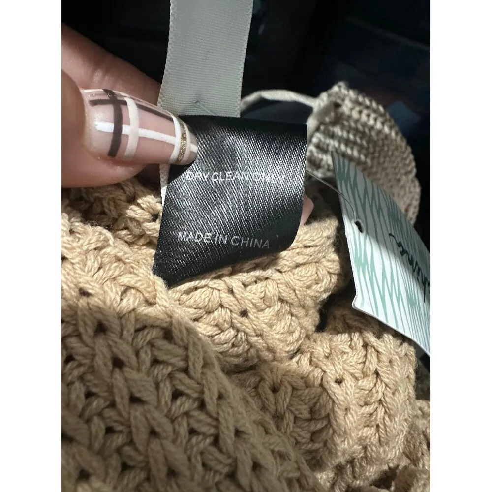 Mahina Hawaii NWT Women's Beige 1976 Crochet Knit Back Open Lace Up Crop Top L - Image 10