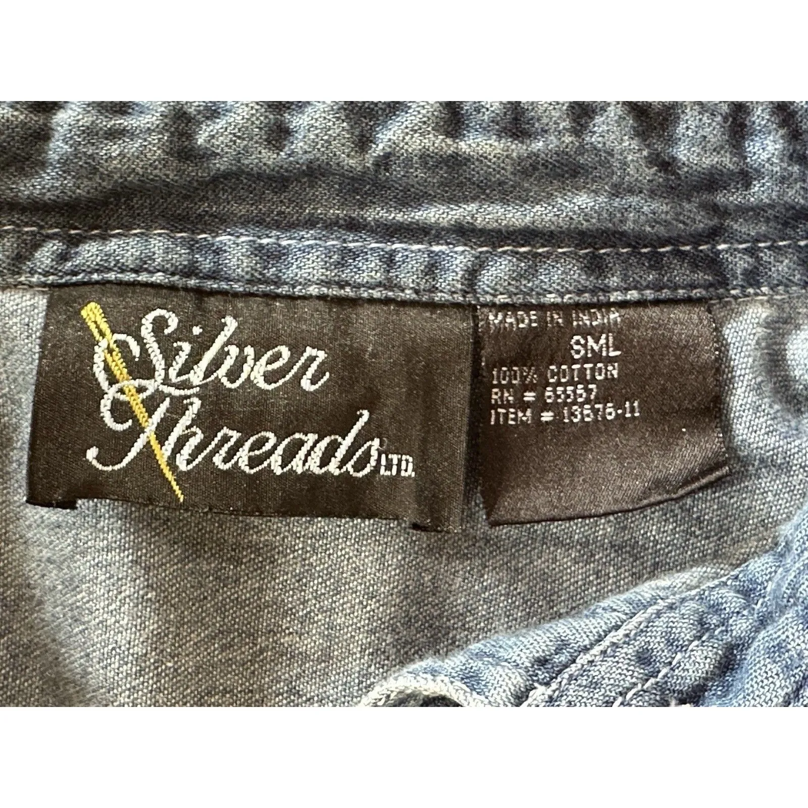 Vintage Silver Threads Boho Retro Embroidered Floral Denim Jacket Cotton Size S Blue - Image 10