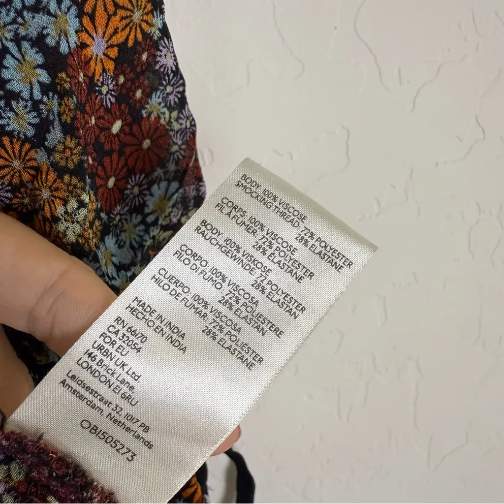 Free People Back On Top Crop Smocked Shirt Puff Sleeve Blouse Dark Combo - Image 8