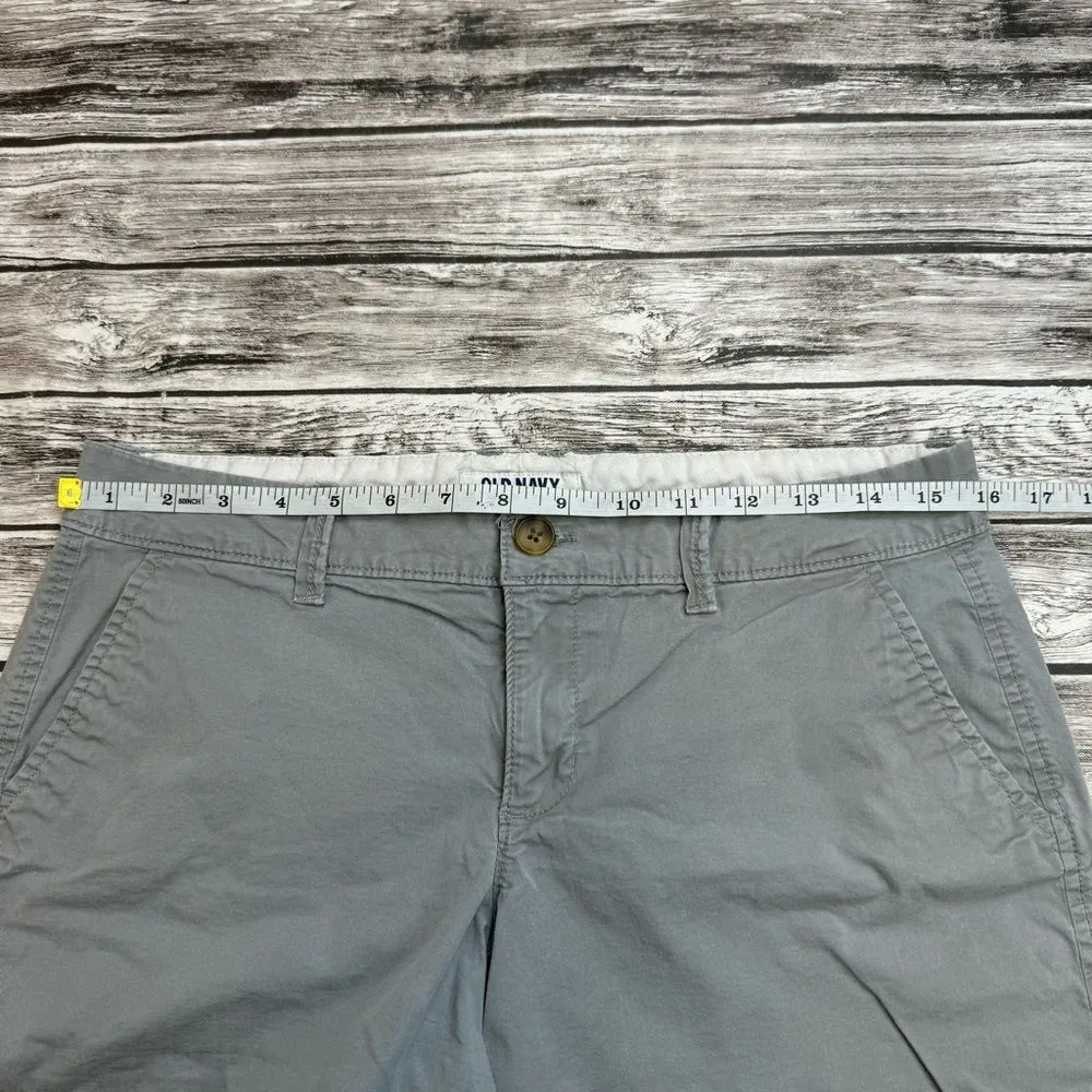 Old Navy Womens Grey Gray Casual Chino Khaki Shorts 4 Summer Flat Front Mid Rise - Image 8