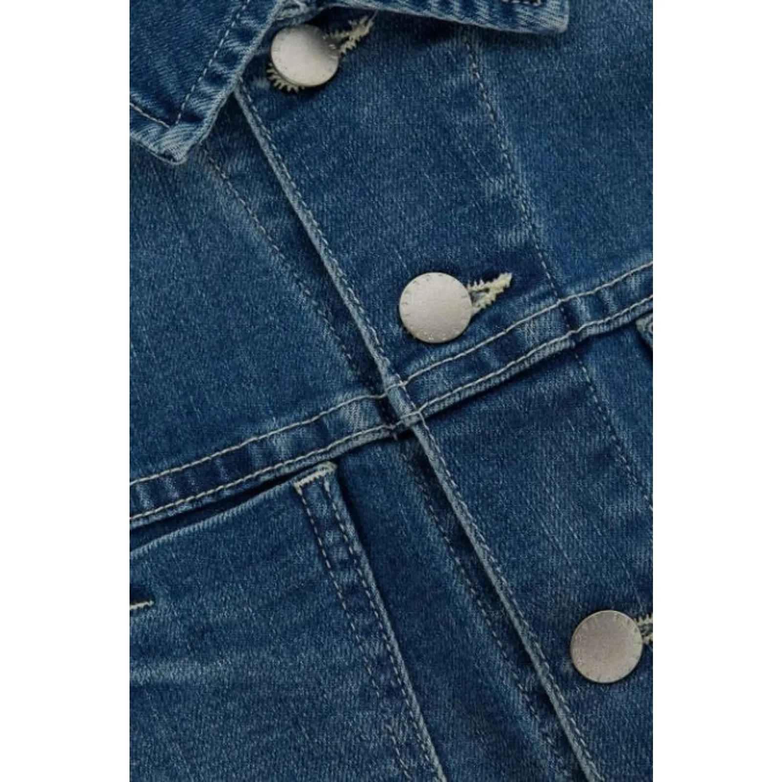 L'Agence Janelle Cropped Raw Hem Button Up Denim Jacket Ithaca Blue Women's XS - Image 4