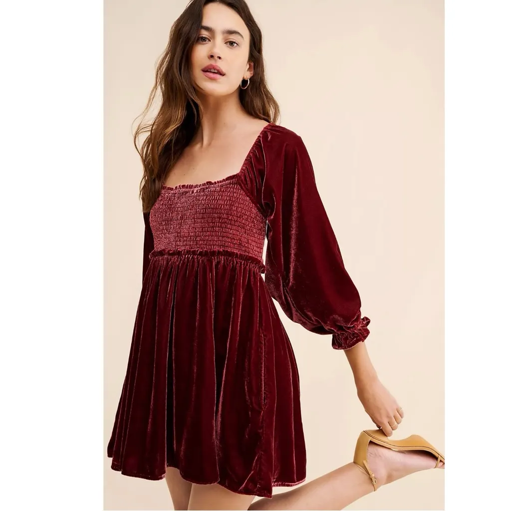 Free People Dainty Renaissance Daphne Velvet Mini Dress Burgundy Brown Small - Image 4