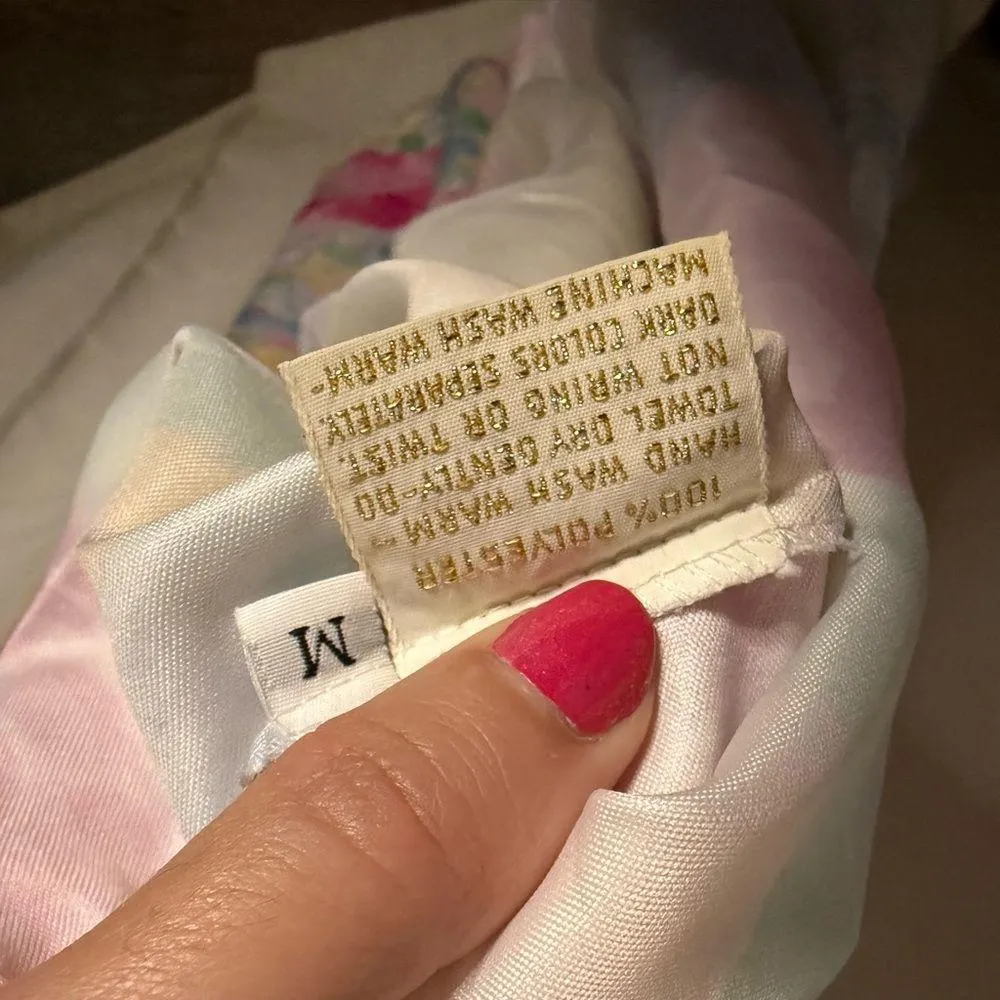 Vintage Lucie Ann Satin Pastel Floral Robe Neglige Medium White - Image 11