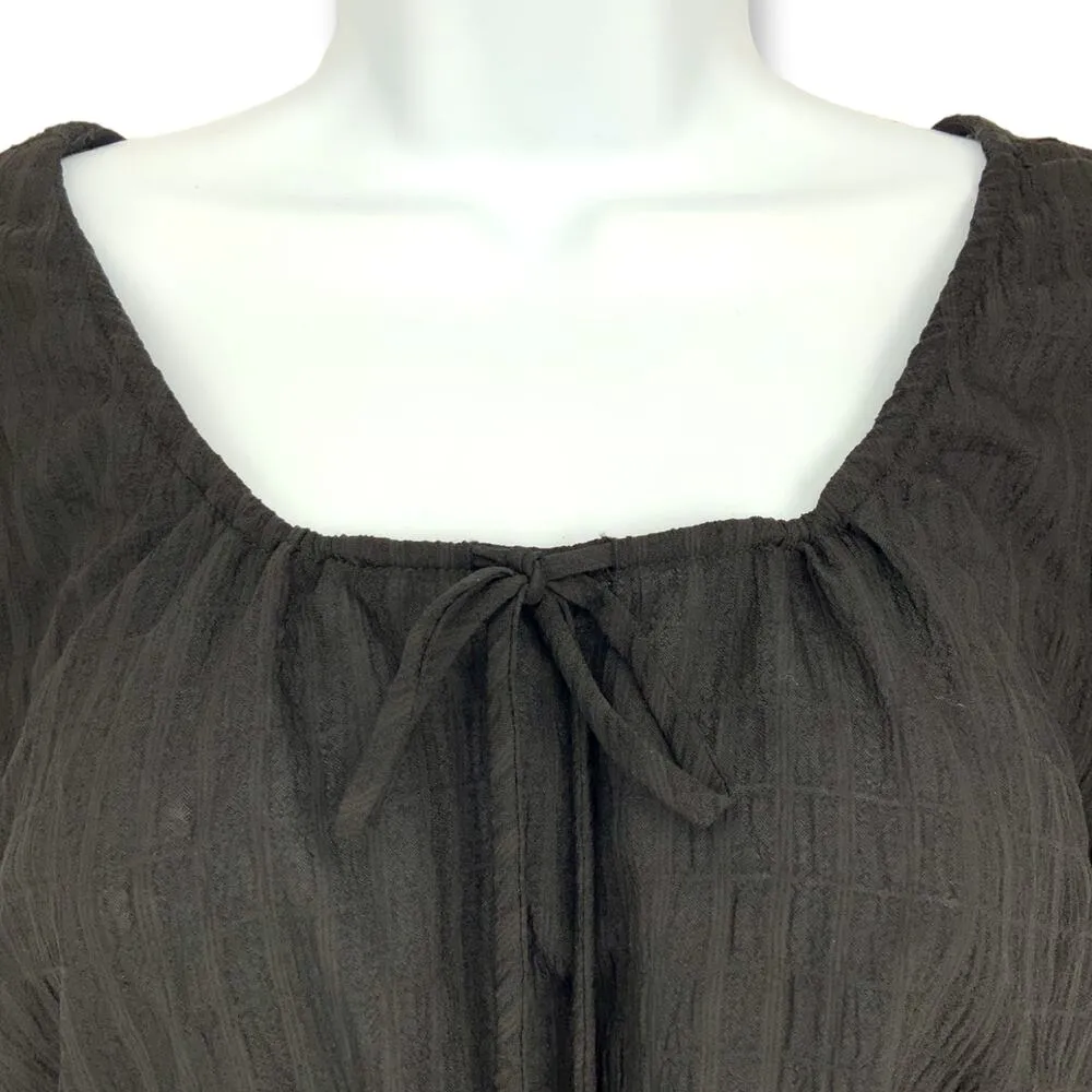 WAYF Nordstrom | NWT | Small | Gauzy Semi-Sheer Black Long Sleeve Cropped Blouse - Image 2