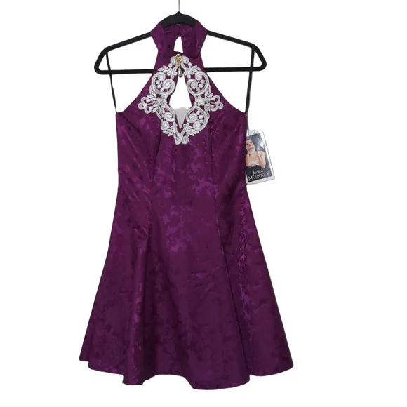 VTG Jessica McClintock Gunne Sax Fit & Flare Dress Damask Purple Juniors 7/8 New - Image 2