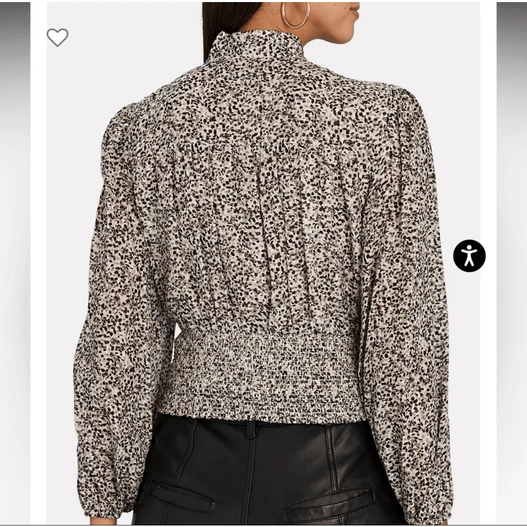 INTERMIX Krissia Tie-Neck Smocked Blouse in Grey Size 6 Puff Sleeves V Neck - Image 7