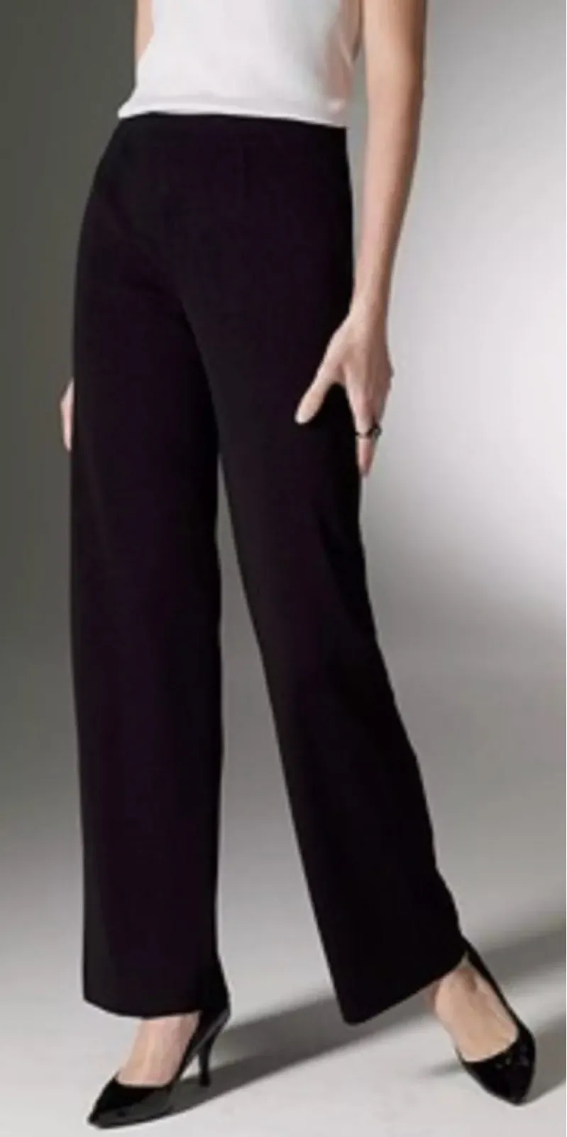 Exclusively Misook Knit Pants Pull-On Straight Leg Black Size Large Petite - Image 1
