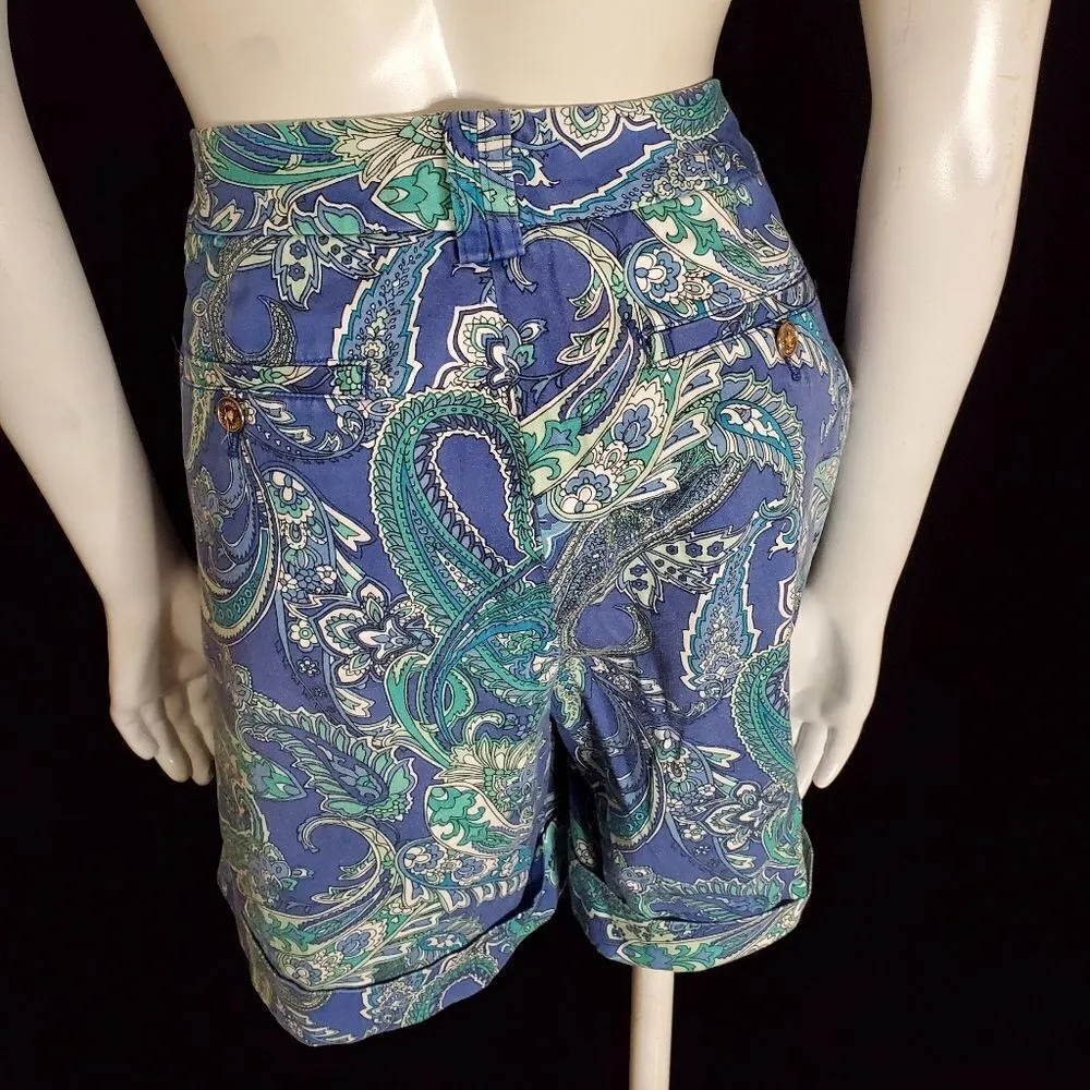Lauren Ralph Lauren Blue & Green Paisley Shorts (8) - Image 5