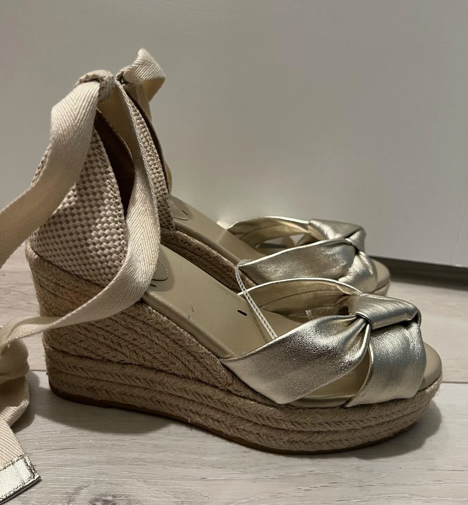 Cole Haan Gold Cream Tan Cloudfeel Hampton Wedge Platform Lace Up Sandal - Image 9