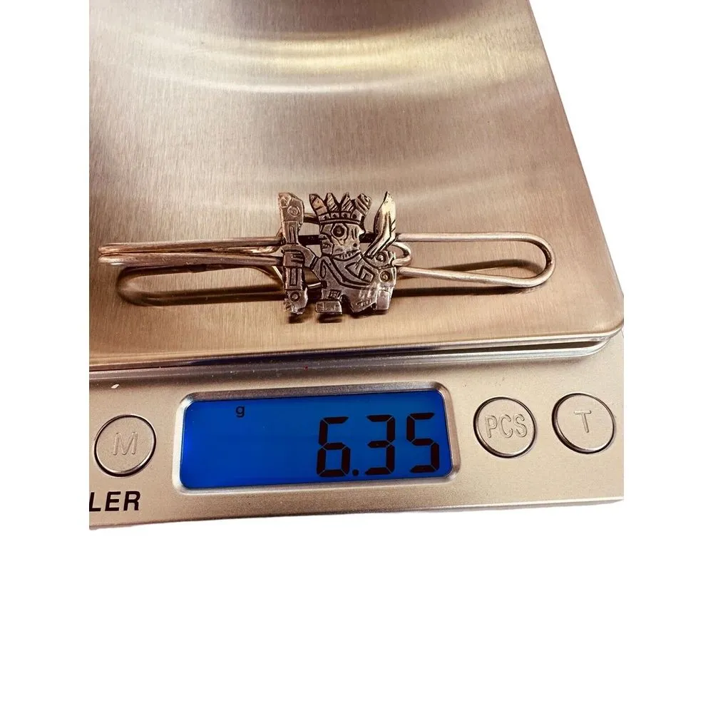 Vintage Peru 925 Sterling Silver Lapel Pin Tie Figural‎ Incan Mayan Symbols - Image 3